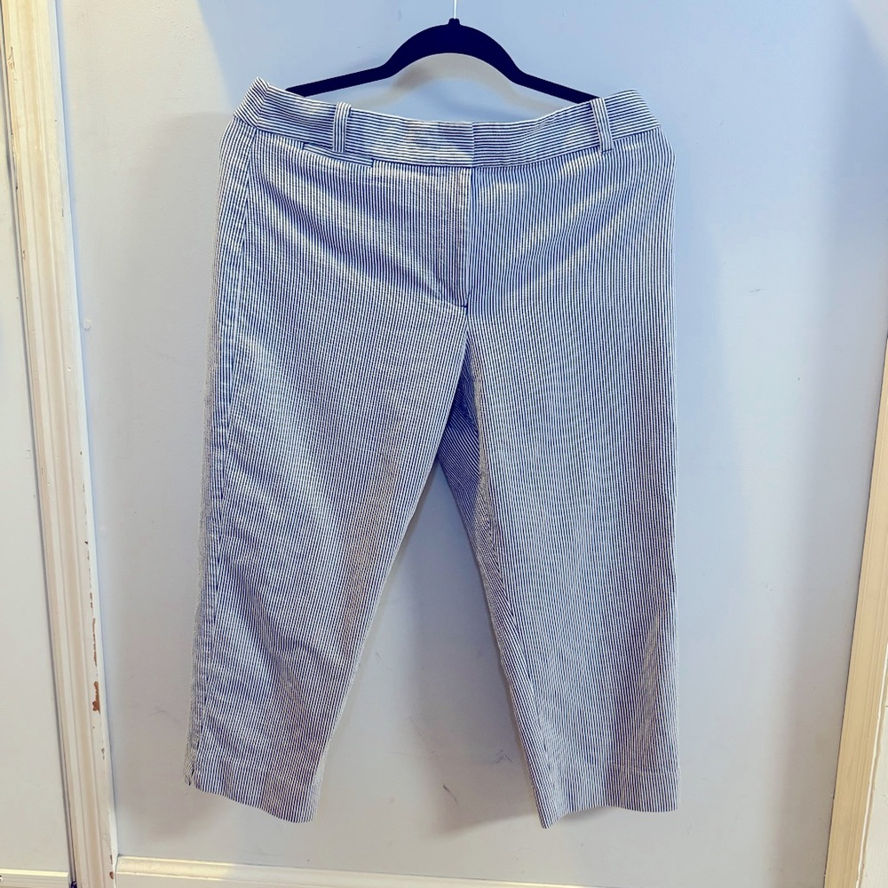 Talbots | Petite Heritage Fit Blue White Striped Seersucker Capris